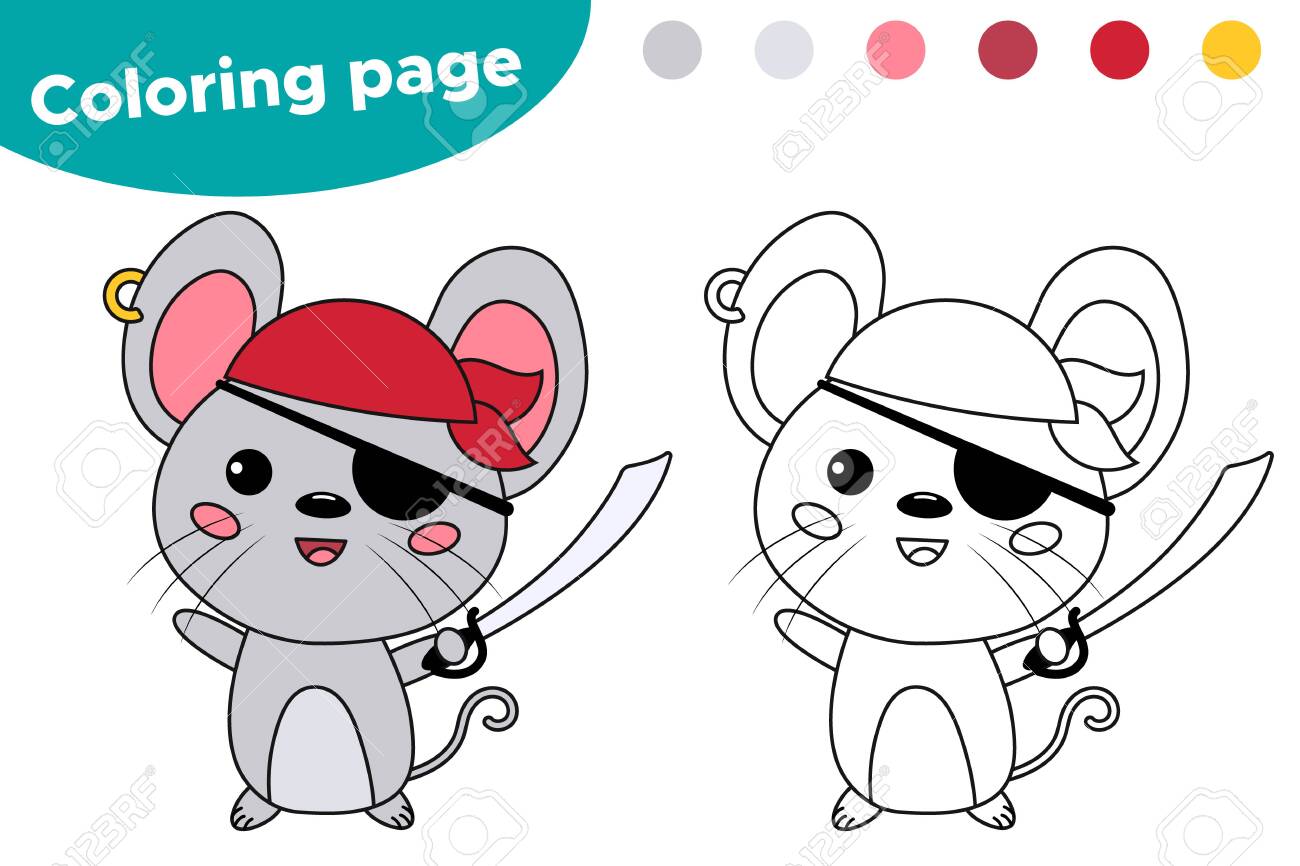 Halloween Party. Coloring Page For Children. Kawaii Mouse Dressed Up In  Pirate Costume. Educational Game. Cartoon Character. Royalty Free SVG,  Cliparts, Vectors, and Stock Illustration. Image 131881064., image size:1300x866