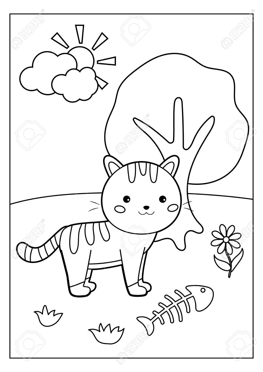 Desenho de gato kawaii para colorir