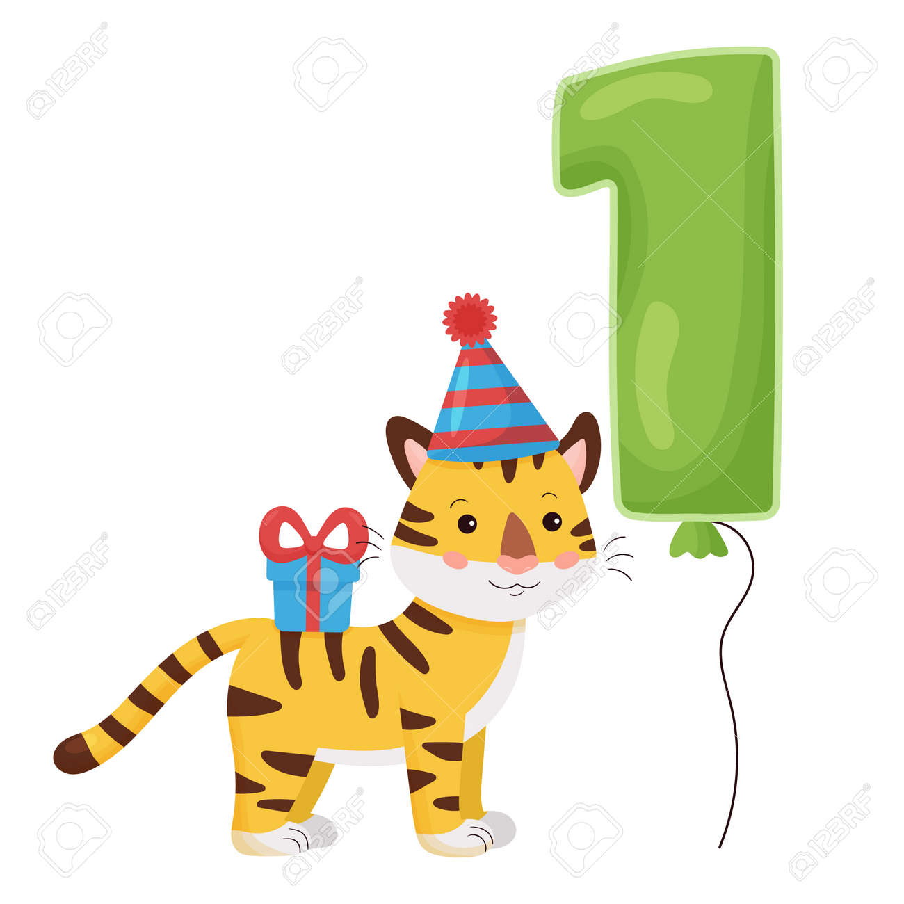 Cute cartoon tiger with number balloon. Vector illustration Happy Birthday. Greeting and invitation card design for one year old children. - 168077371 Cute cartoon tiger with number balloon. Vector illustration Happy Birthday. Greeting and invitation card design for one year old children. - 168077371