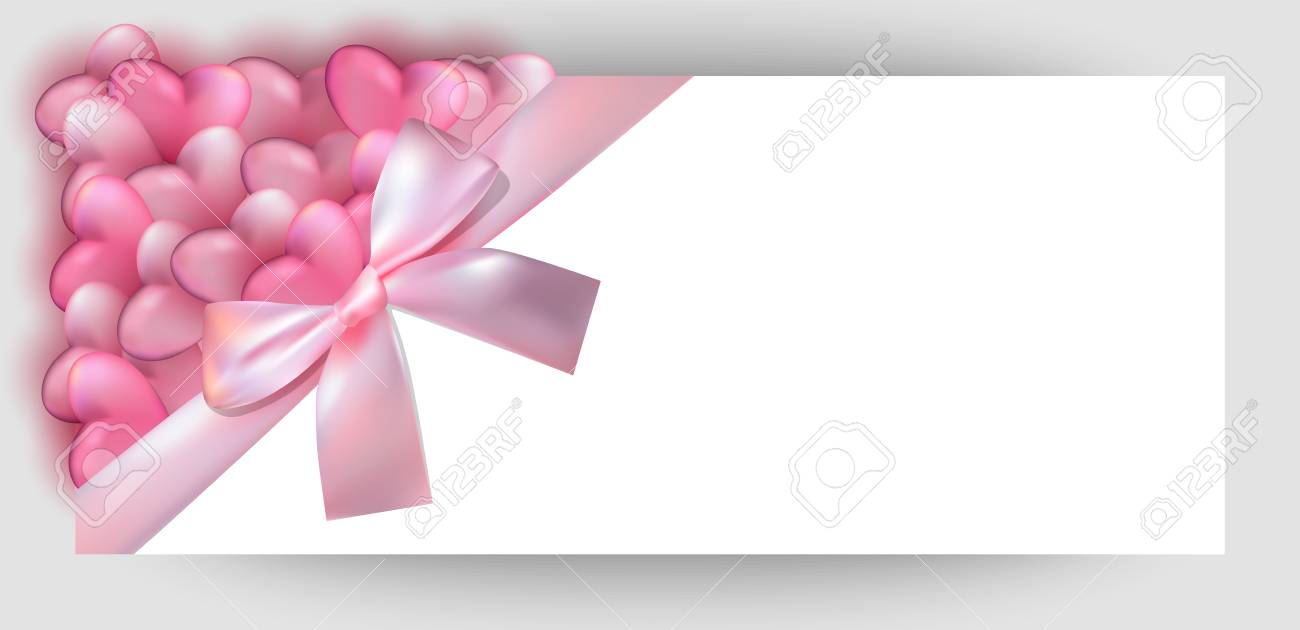 horizontal gift design background with apink bow ribbon invitation