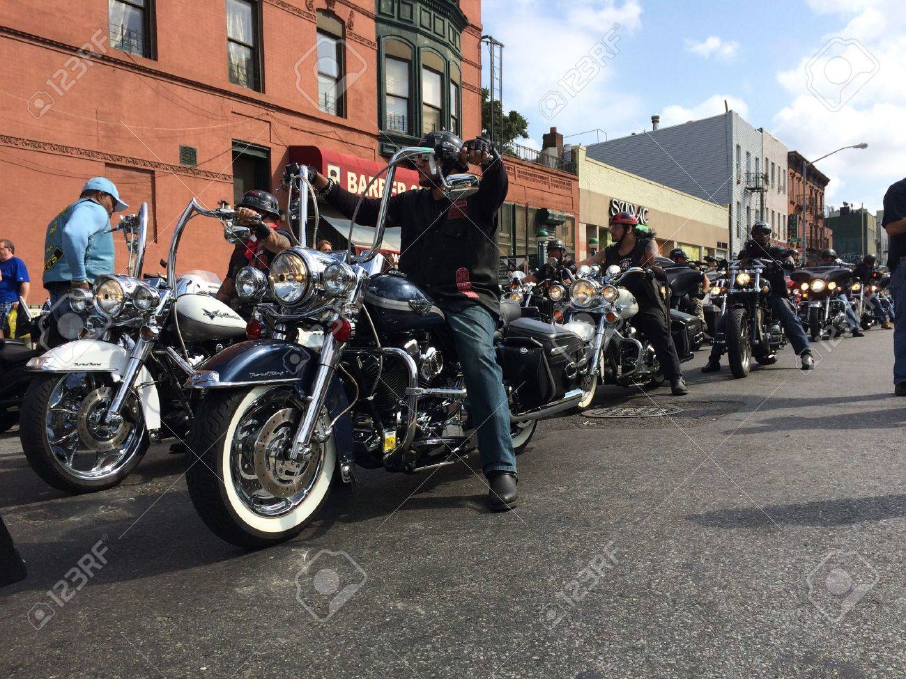 Bikers Line Up On Their Harley Davidson Motorcycles Riders Began Stock Photo Picture And Royalty Free Image Image 31923650