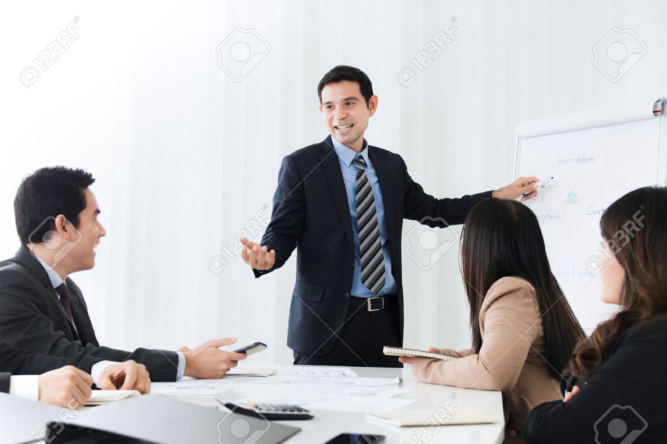 Businessman As A Meeting Leader Giving Presentation In The Meeting Room Stock Photo Picture And Royalty Free Image Image