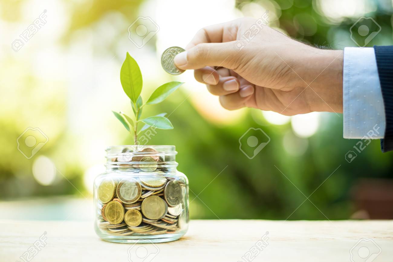 Plant growing from money in the glass jar - financial metaphor, savings and investment concept - 80167643 Plant growing from money in the glass jar - financial metaphor, savings and investment concept - 80167643