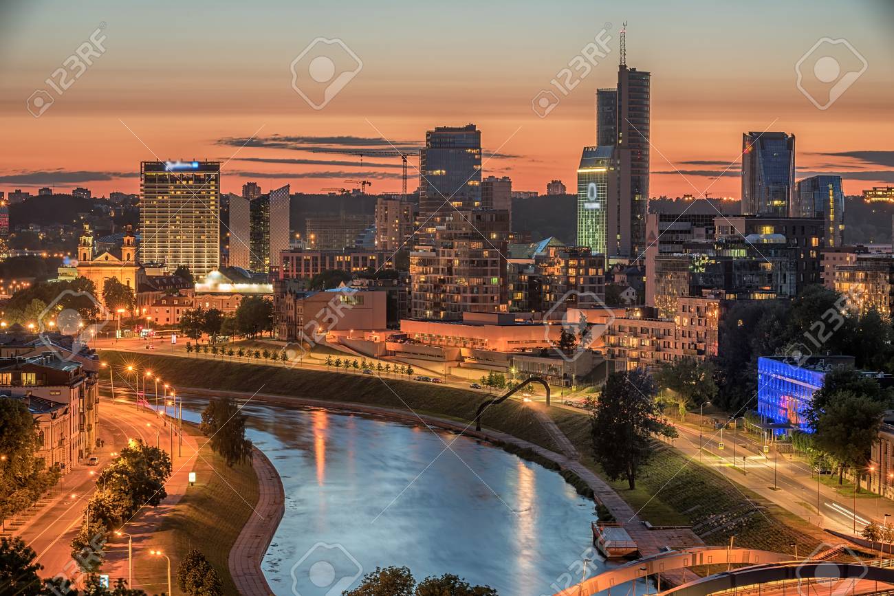 Aerial Night Panorama Of Vilnius Capital City Of Lithuania Stock Photo Picture And Royalty Free Image Image 42847866