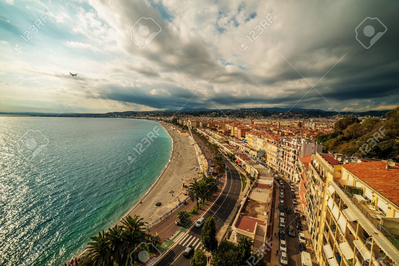 Nice, France: aerial panoramic top view of the old town and the Promenade des Anglais - 64779092 Nice, France: aerial panoramic top view of the old town and the Promenade des Anglais - 64779092