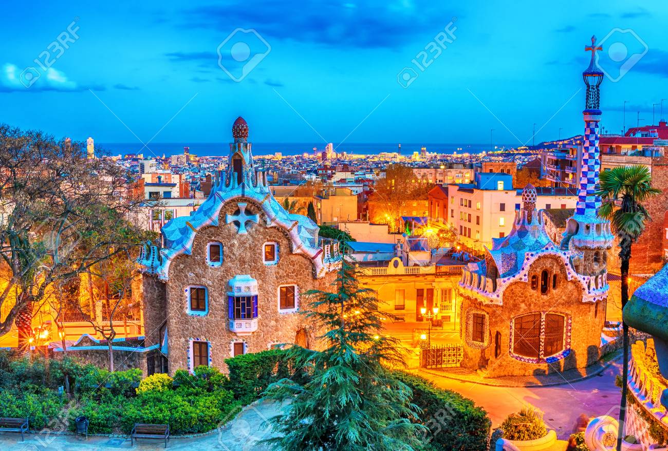 Barcelona, Catalonia, Spain: the Park Guell of Antoni Gaudi at sunset - 77149204 Barcelona, Catalonia, Spain: the Park Guell of Antoni Gaudi at sunset - 77149204