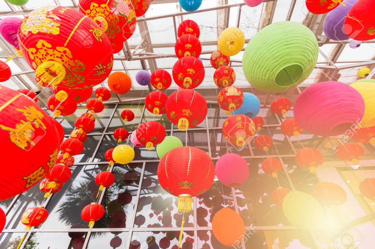 colorful paper lantern on ceiling stock photo picture and royalty