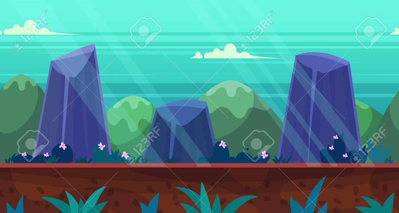 ゲーム アプリやモバイル開発のシームレスな背景は 森と山の自然風景を漫画します デザイン グラフィックの印刷または本のイラスト ストック イラスト のイラスト素材 ベクタ Image