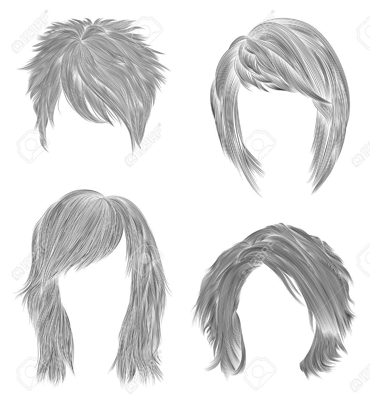 Définir Les Poils Courts Et Moyens De La Femme Croquis De Dessin Au Crayon Noir Les Femmes Fashion Style De Beauté Franges Franges Cascade Soins