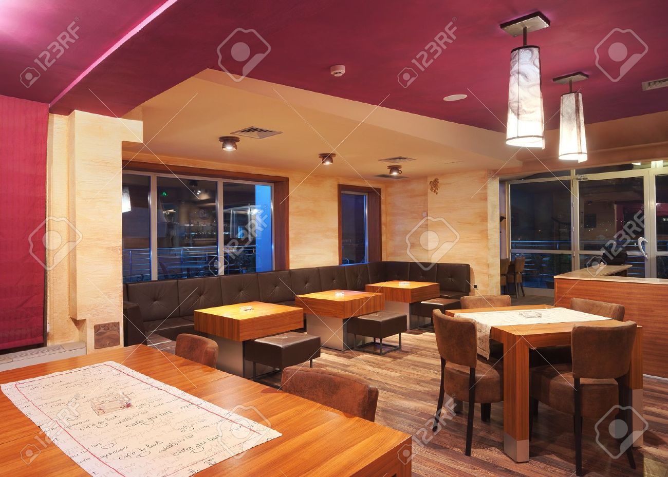 interior of a modern restaurant, classical design,night. stock interior of a modern restaurant, classical design,night. stock