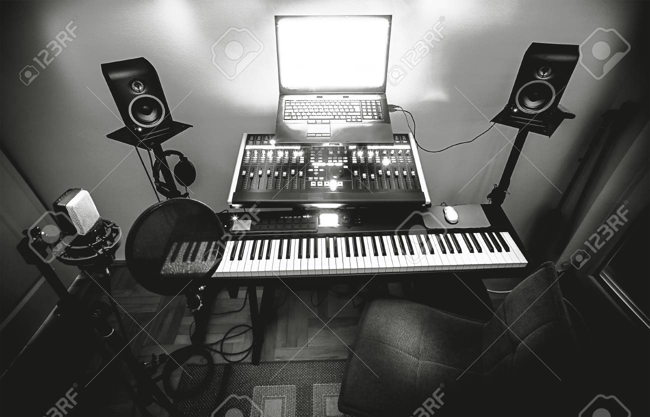 Interior Of A Small Bedroom Recording Studio Details Of Equipment