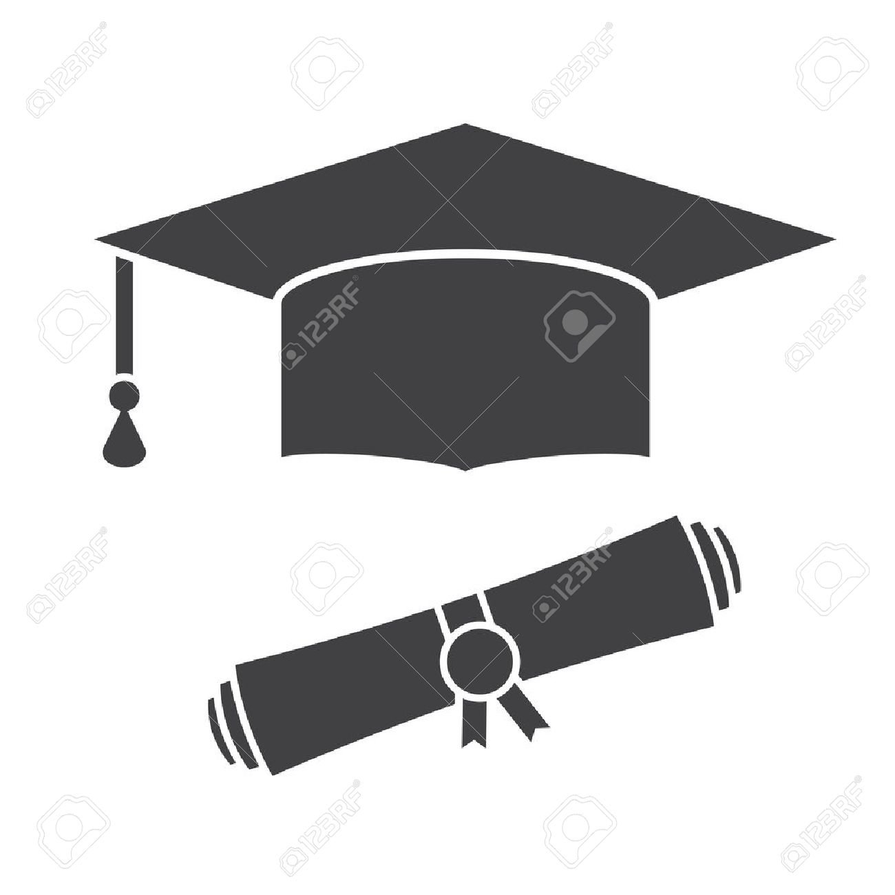 Graduation hat and diploma scroll outline vector icon. Graduation celebration cap silhouette pictogram for web and applications. Isolated vector graduation student hat - 53508308 Graduation hat and diploma scroll outline vector icon. Graduation celebration cap silhouette pictogram for web and applications. Isolated vector graduation student hat - 53508308