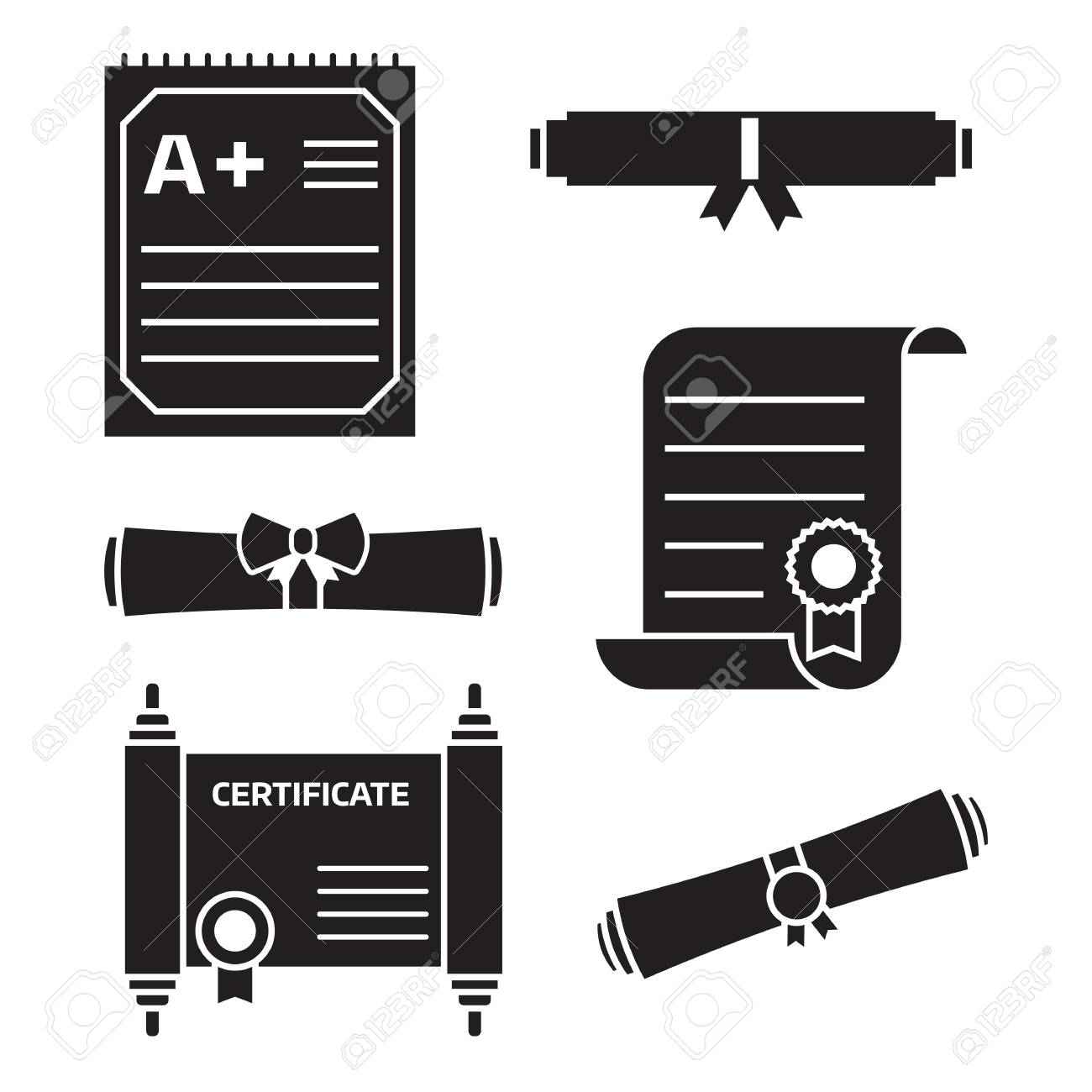 diploma scroll icon set in outline design graduation certificate