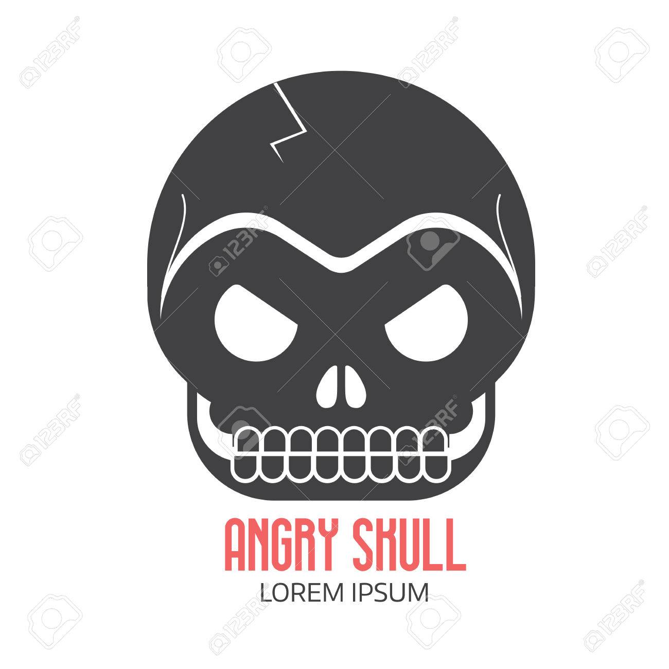 angry human skull logo or label template in black and white