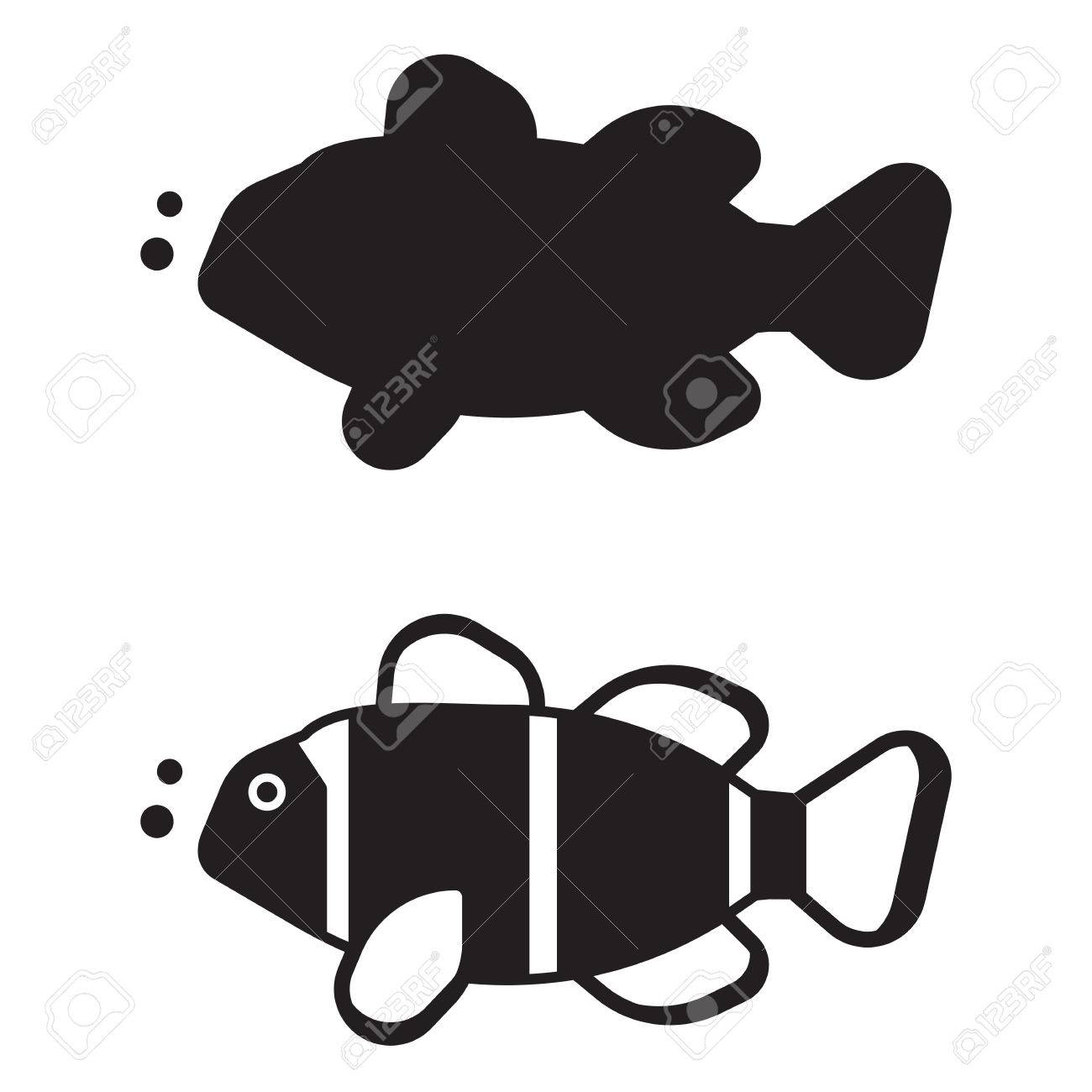 tropical coral fish vector icon in outline design striped clown