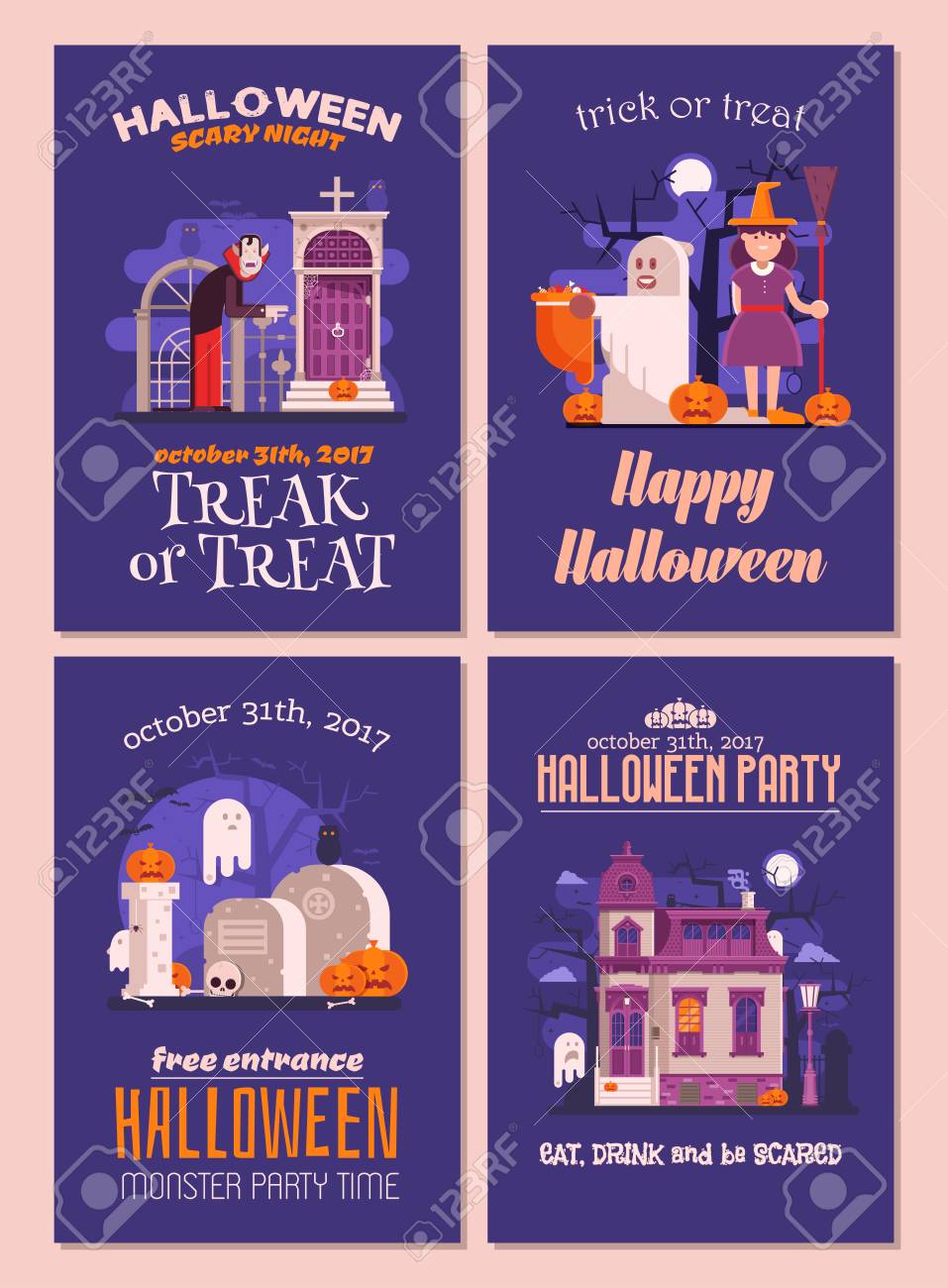 Halloween Flyers And Cards Set Halloween Party Invitation Postcard Royalty Free Cliparts Vectors And Stock Illustration Image
