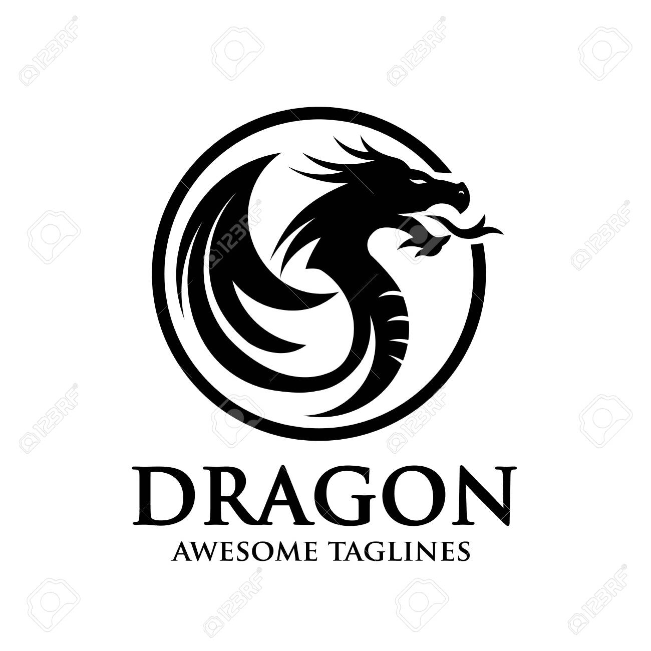 creative dragon silhouette circle logo design vector illustration dragon logos