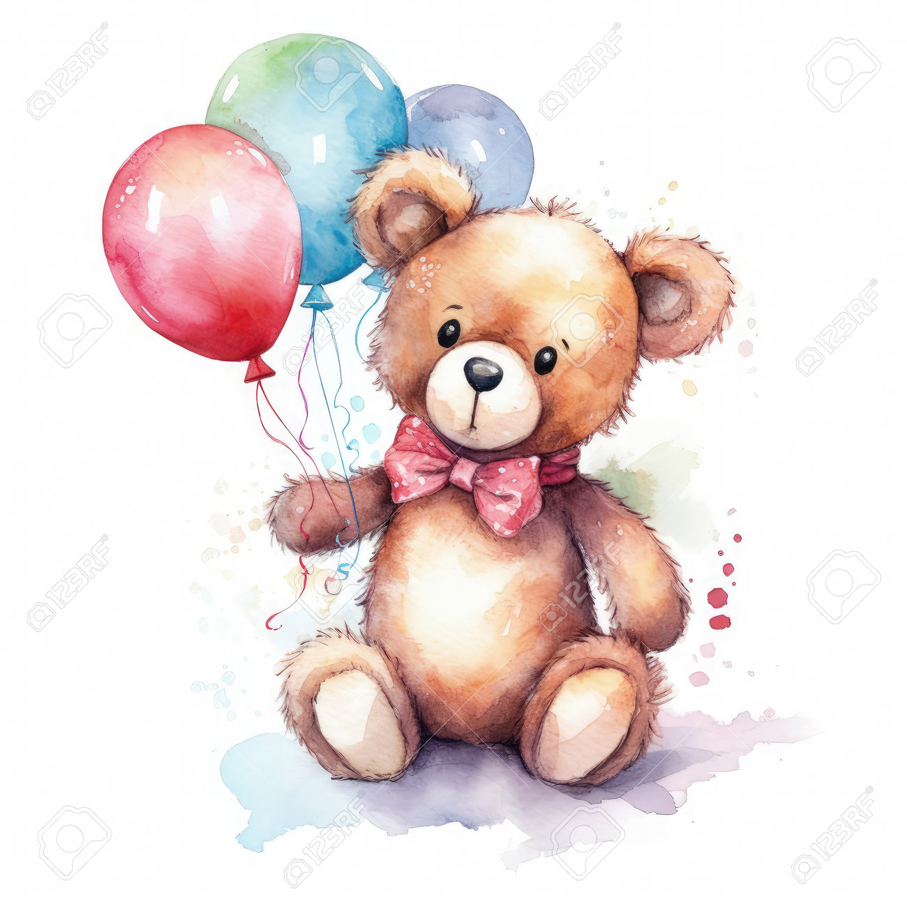 テディベアの絵 水彩イラスト テディベア くまのぬいぐるみ（背景透過