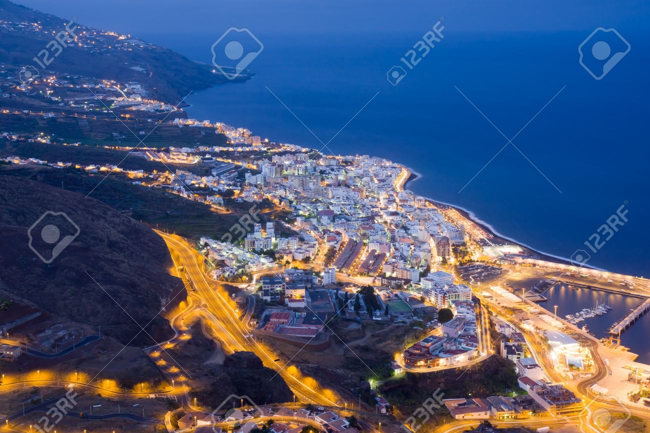 Cityscape by night of Santa Cruz, capital city of La Palma , canary islands - 7778747 Cityscape by night of Santa Cruz, capital city of La Palma , canary islands - 7778747