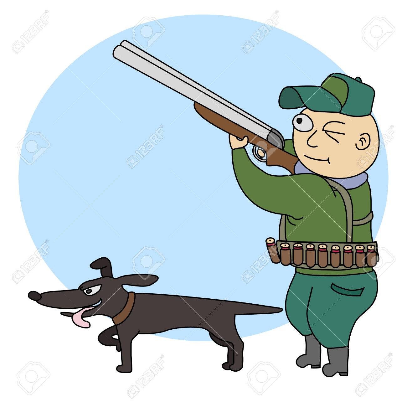 Illustration De Chasseur Drole Avec Un Fusil Et Le Chien Clip Art Libres De Droits Vecteurs Et Illustration Image