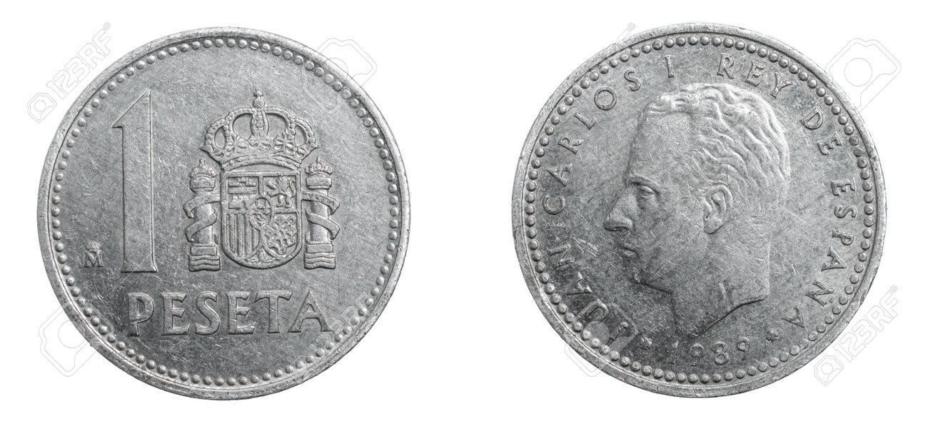 스페인 흰색 격리 된 배경에 한 페세타 동전 로열티 무료 사진, 그림, 이미지 그리고 스톡포토그래피. Image 164402081