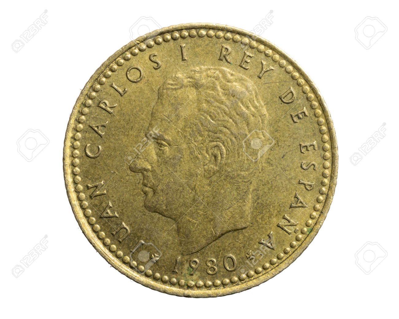 白い孤立した背景にスペイン1ptaコインの写真素材・画像素材 Image 165162180