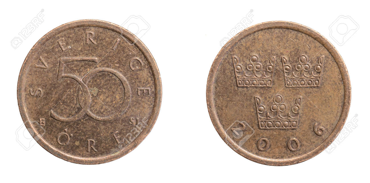 白い孤立した背景にスウェーデン50鉱石コインの写真素材・画像素材 Image 167164436