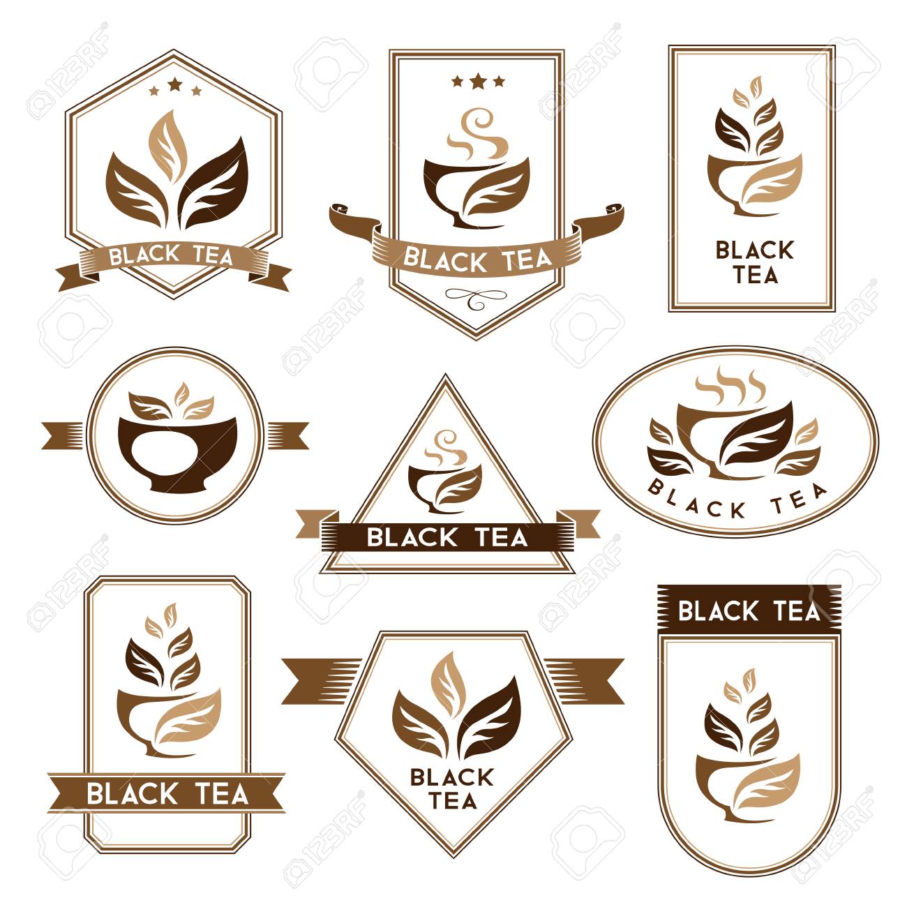 紅茶 黒茶のパッケージ要素 ラベル コレクション ベクトルは パッケージ デザインの要素を分離しました のイラスト素材 ベクタ Image