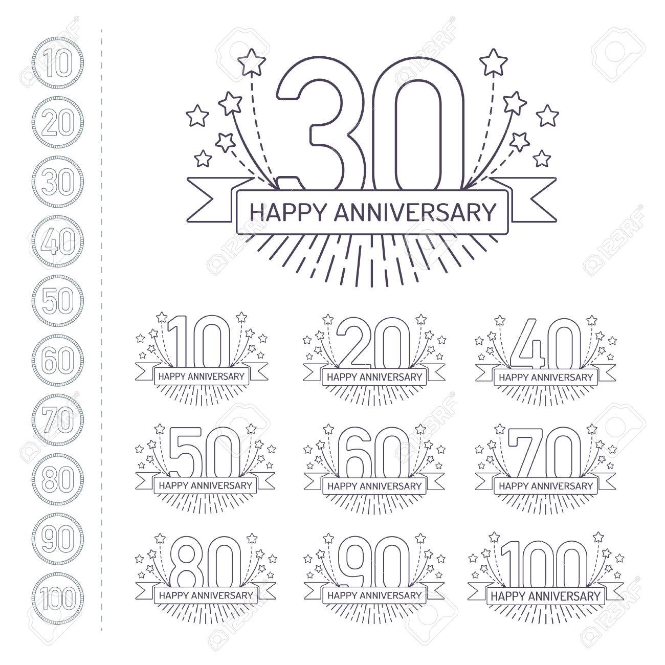 anniversary signs collection in outline style celebration labels happy anniversary signs