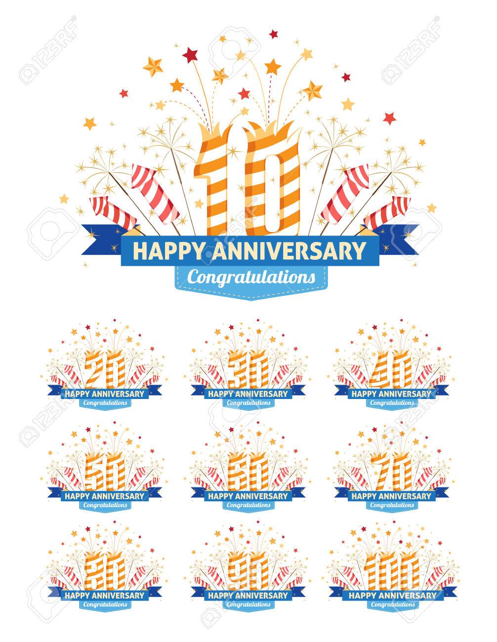 花火の数と花火セット周年記念エンブレム のイラスト素材 ベクタ Image