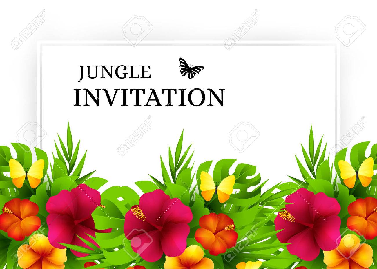 ジャングルのヤシの木と熱帯ハワイアン背景を夏葉 エキゾチックな花と