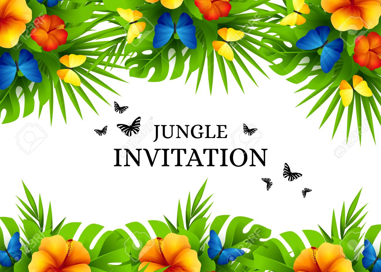 summer tropical hawaiian background with jungle palm tree leaves