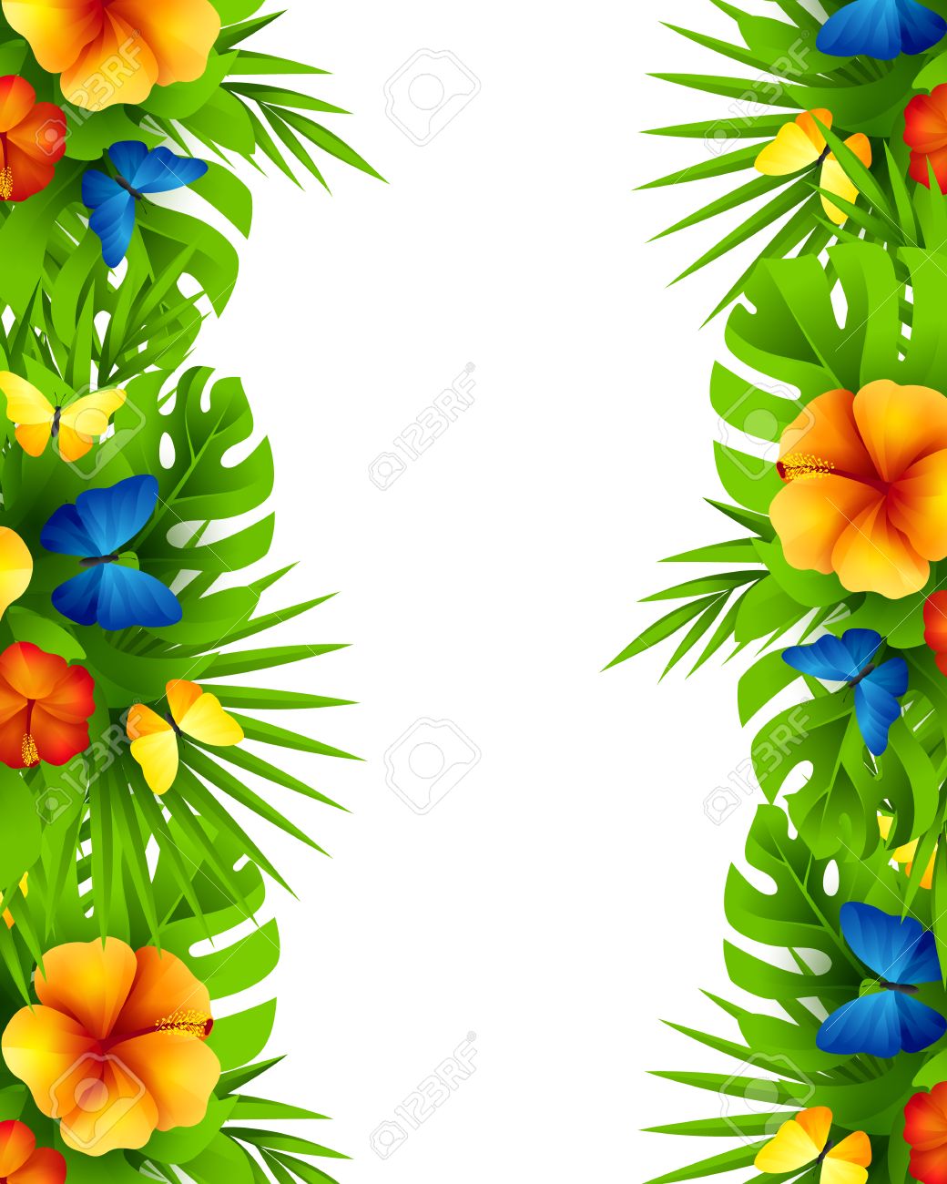 tropical hawaiian background with jungle palm tree leaves exotic