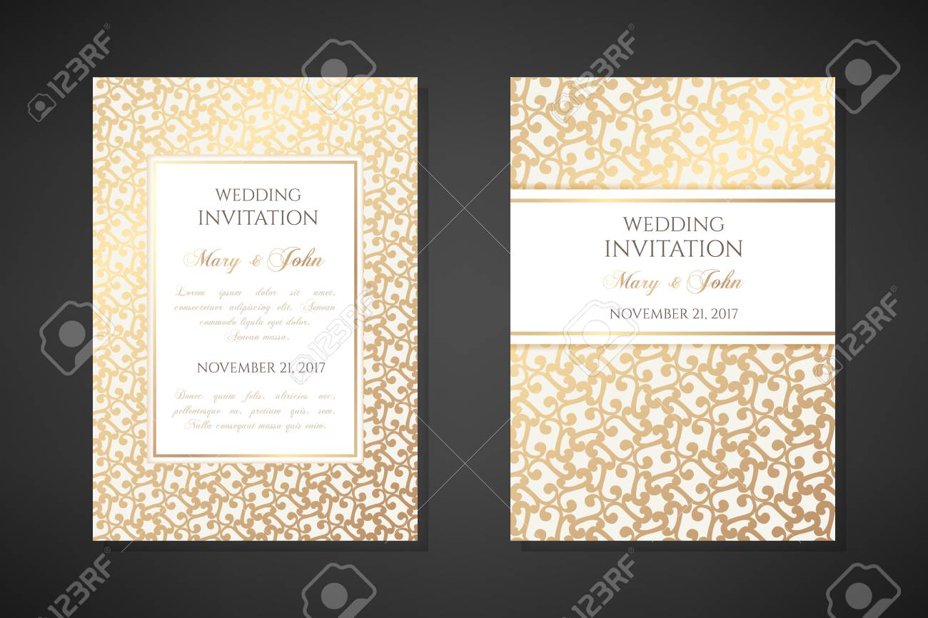 vintage wedding invitation templates cover design with gold