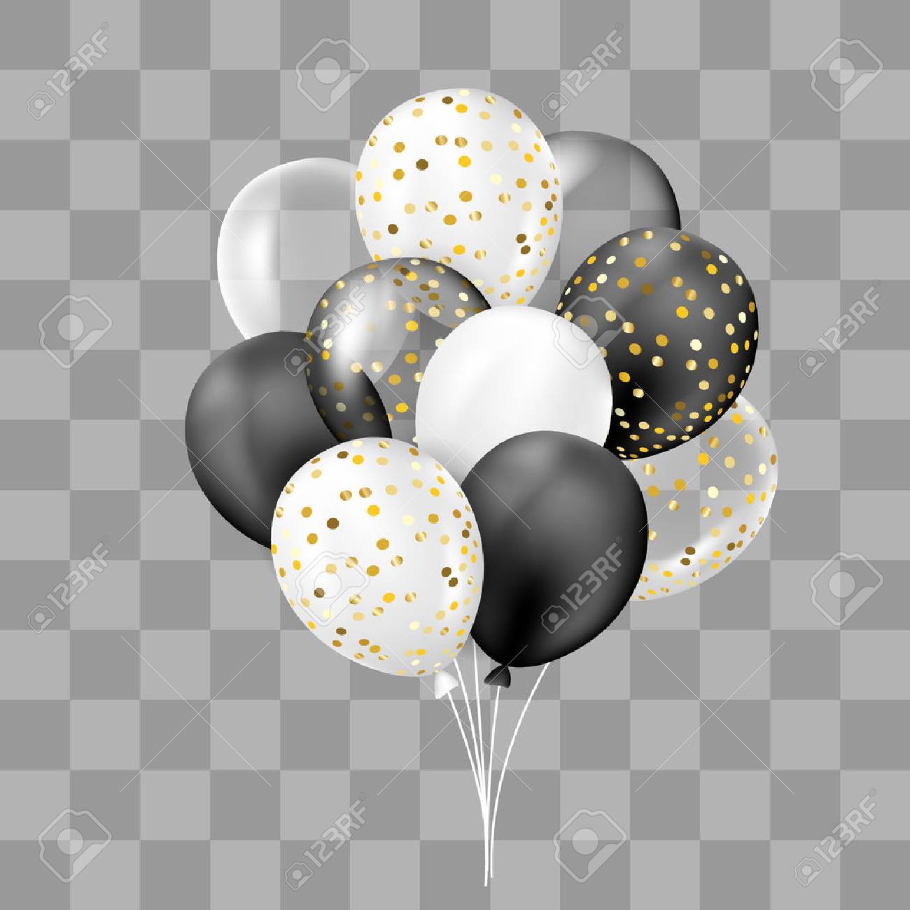 Black and white, transparent and with confetti balloons bunch. Decorations in realistic style for birthday, anniversary or party design. - 82044606 Black and white, transparent and with confetti balloons bunch. Decorations in realistic style for birthday, anniversary or party design. - 82044606