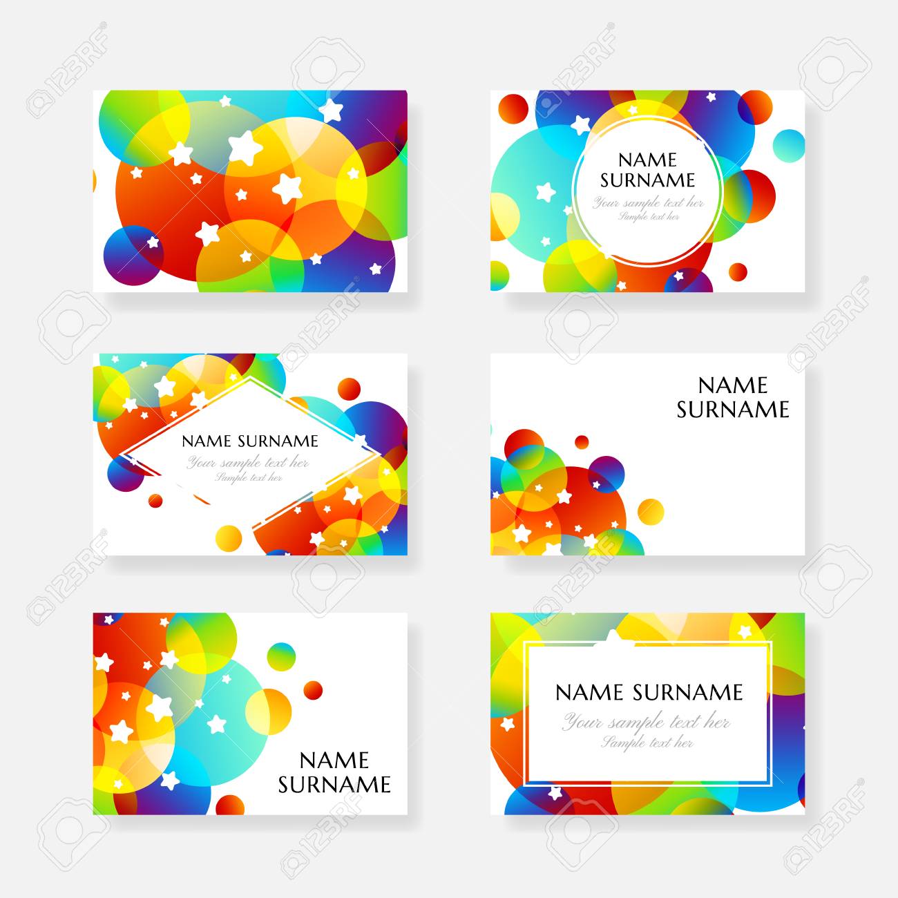creative kids cards with colorful bubble decoration and starry kids business cards
