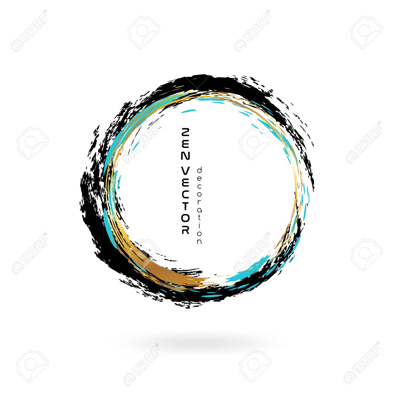 Ink zen circle emblem. Hand drawn abstract decoration element. Black, blue and gold colors. - 97111856 Ink zen circle emblem. Hand drawn abstract decoration element. Black, blue and gold colors. - 97111856