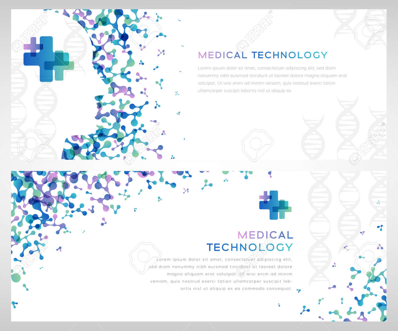 Medical technology banners. Vector illustration with molecules texture and human head. Pharmacy, biotechnology or laboratory concept. - 158145335 Medical technology banners. Vector illustration with molecules texture and human head. Pharmacy, biotechnology or laboratory concept. - 158145335