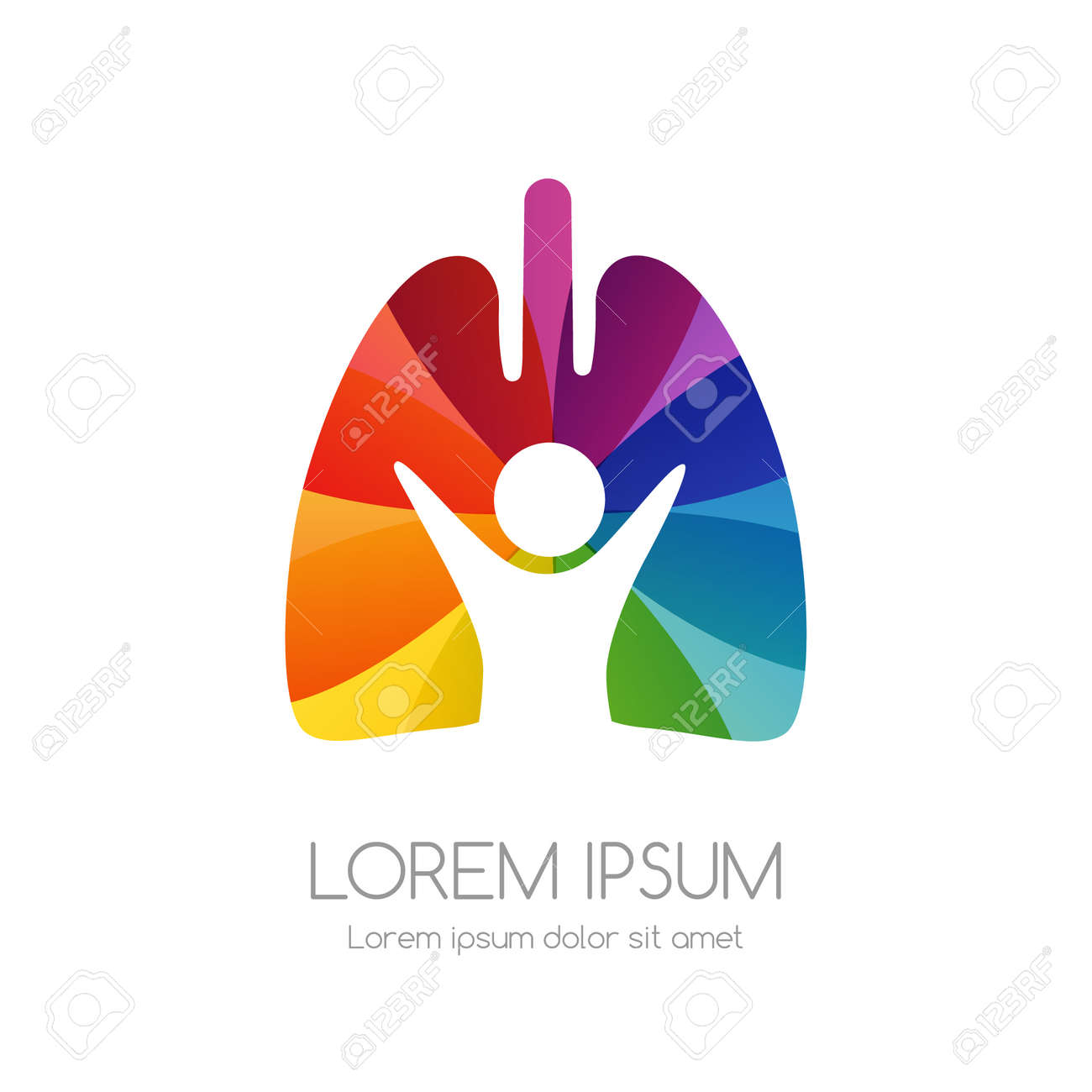 Lung with man and rainbow texture. Medical emblem. Health care vector icon. - 158145309 Lung with man and rainbow texture. Medical emblem. Health care vector icon. - 158145309