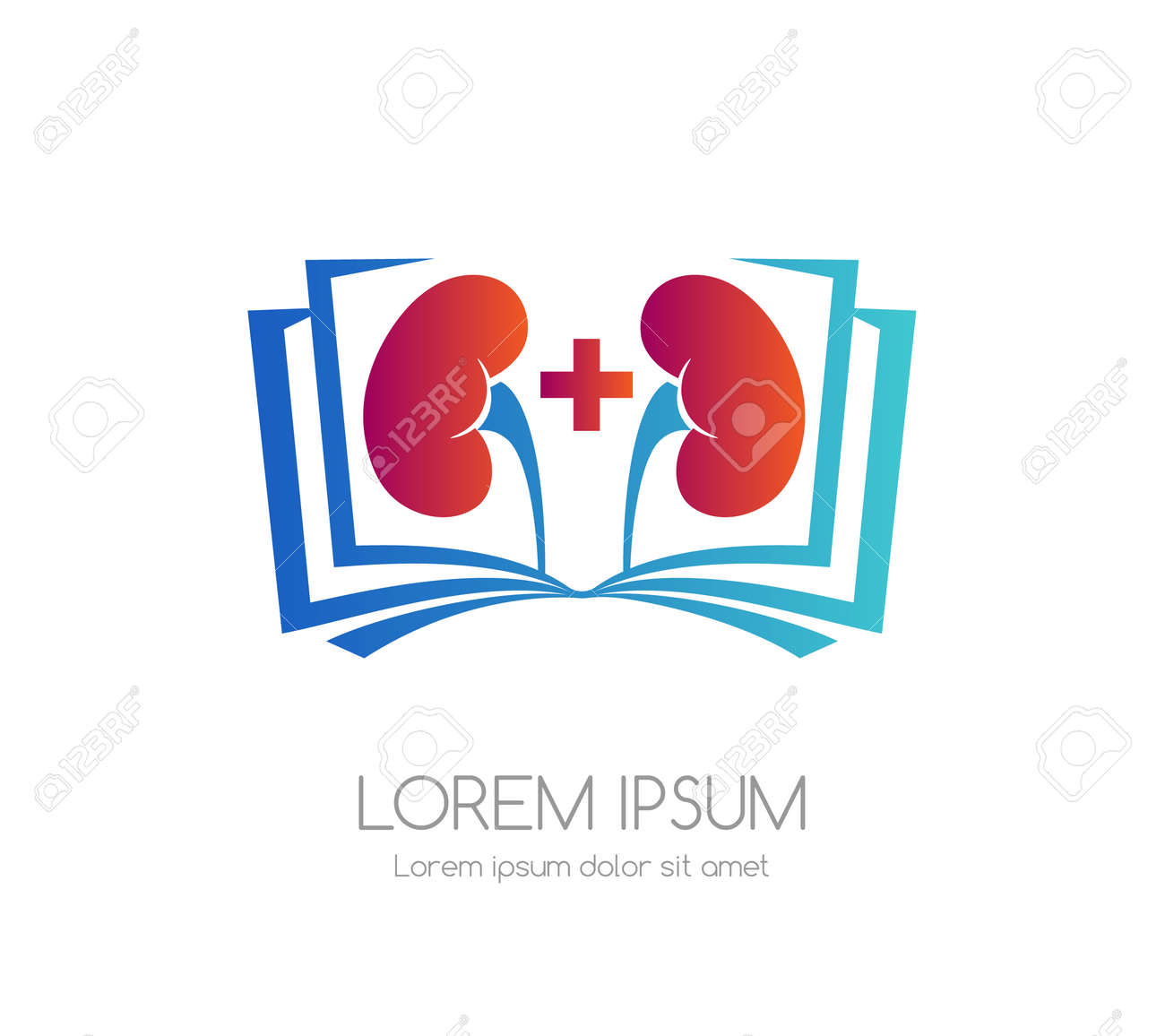 Kidneys with cross and book. Medical emblem. Health care vector icon. - 158145312 Kidneys with cross and book. Medical emblem. Health care vector icon. - 158145312