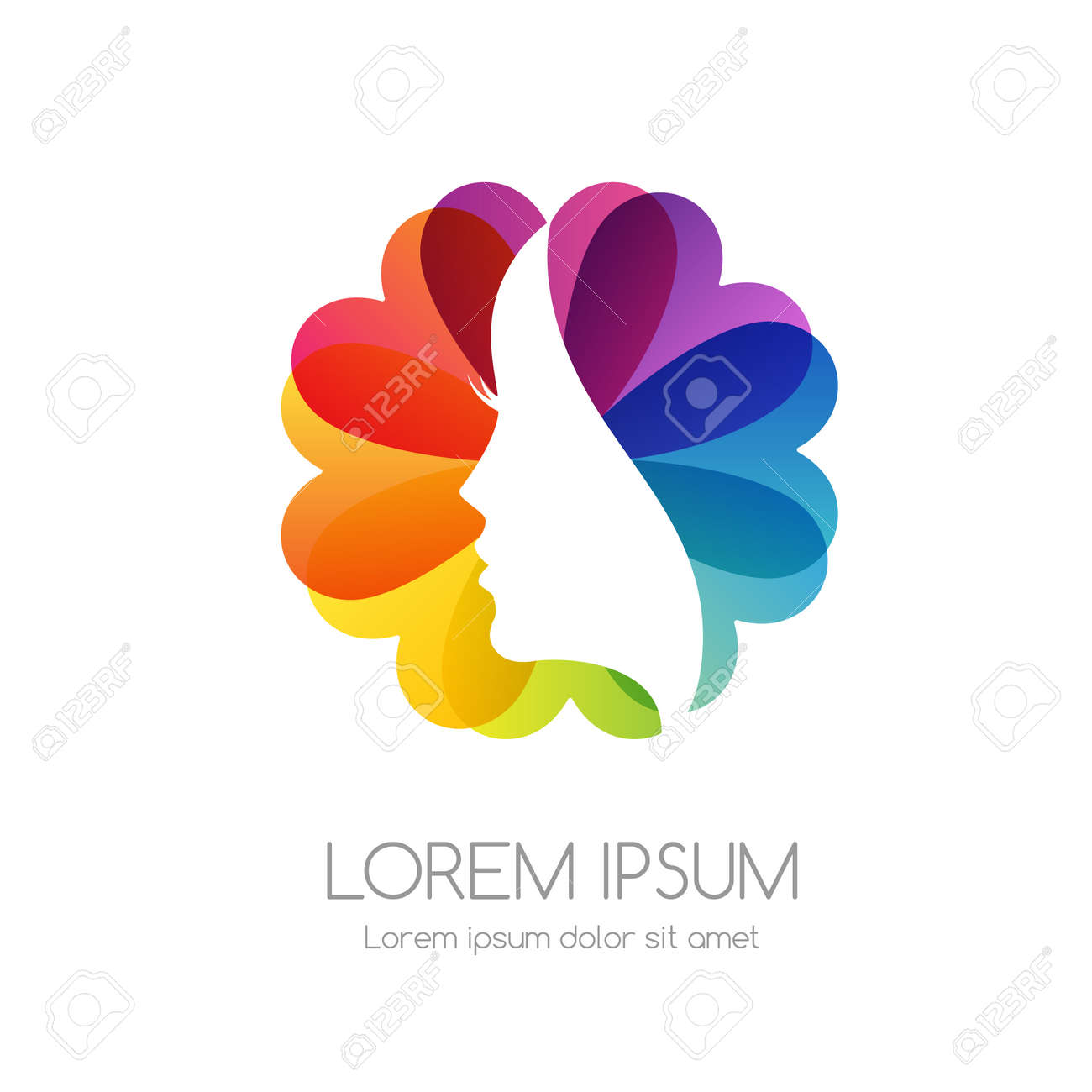Beauty icon with woman face on the colorful rainbow floral shape. - 158145314 Beauty icon with woman face on the colorful rainbow floral shape. - 158145314
