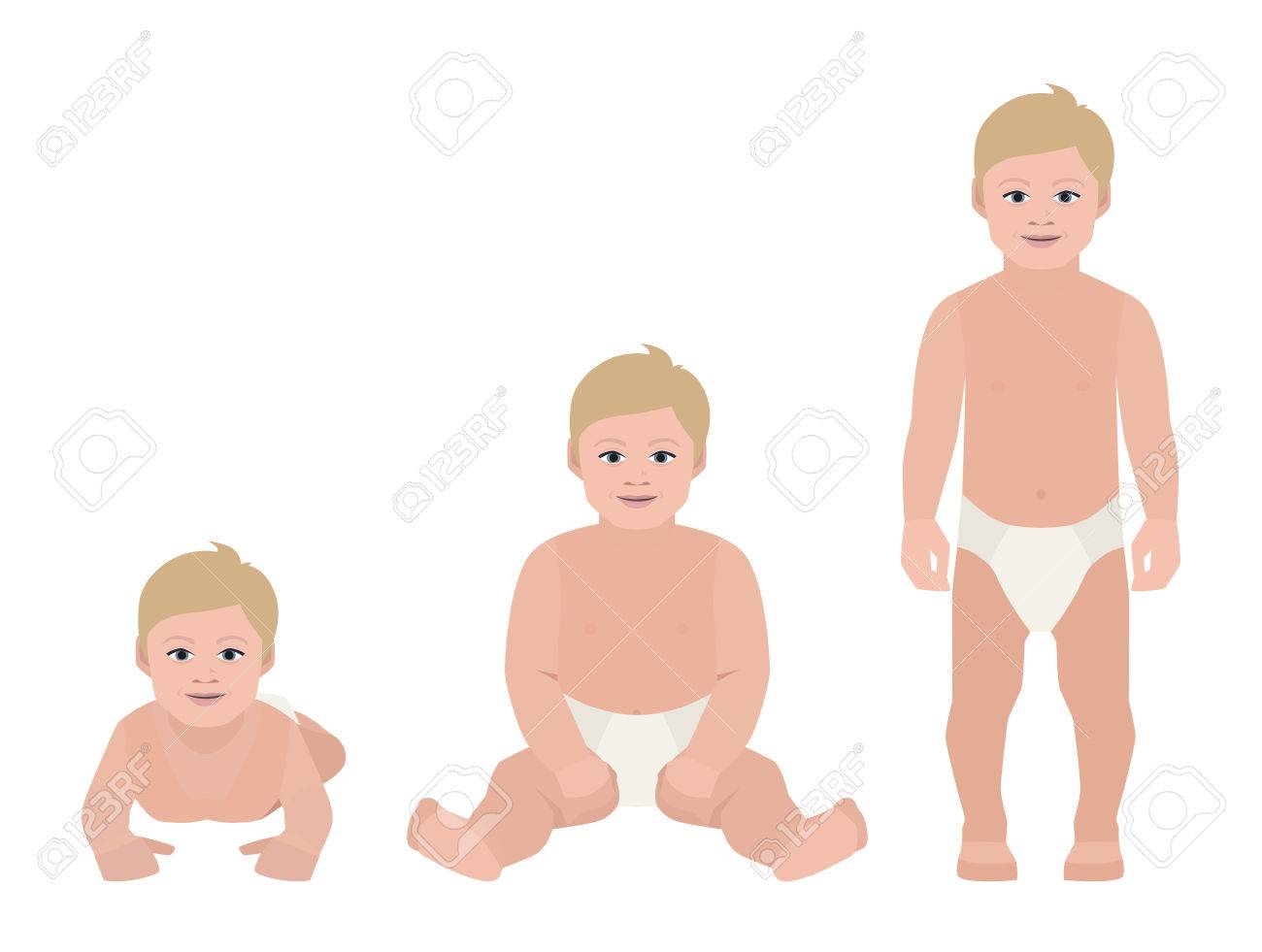 開発の段階です 3 つのポジションで赤ちゃんが横たわって お座り 立っているの図のイラスト素材 ベクタ Image