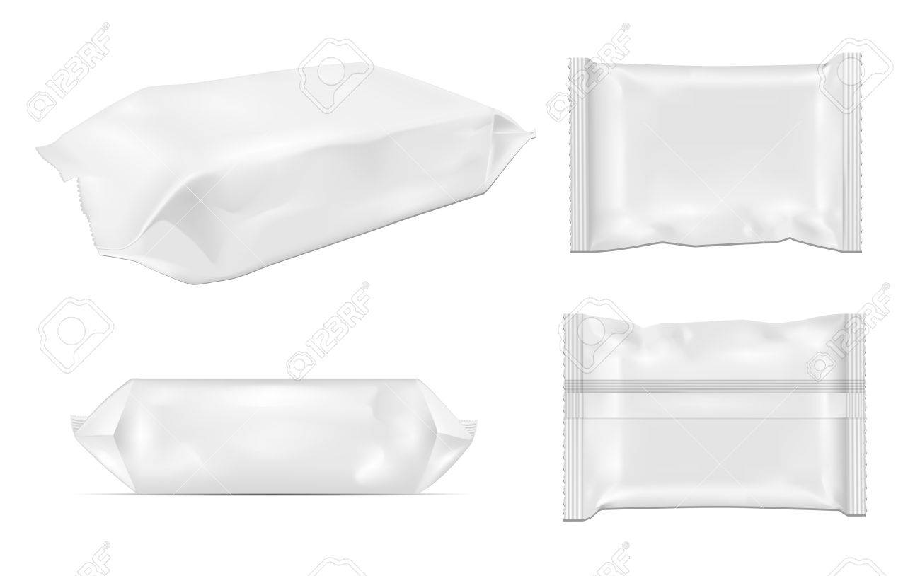 White blank foil food snack pack for chips, candy and other products. Wet wipes packaging. - 85571596 White blank foil food snack pack for chips, candy and other products. Wet wipes packaging. - 85571596