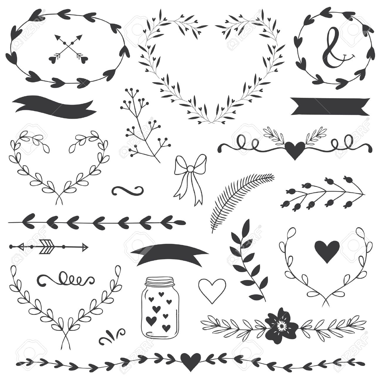 愛とロマンチックなイラストやタイポグラフィ幸せなバレンタインの日のため 母の日 誕生日の招待状結婚式のテンプレートです 心の花 リボン 花輪 月桂樹 Jar ファイル のイラスト素材 ベクタ Image