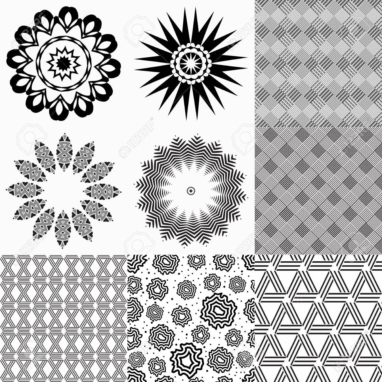 set of monochrome geometric patterns vector illustration black and geometric patterns vector