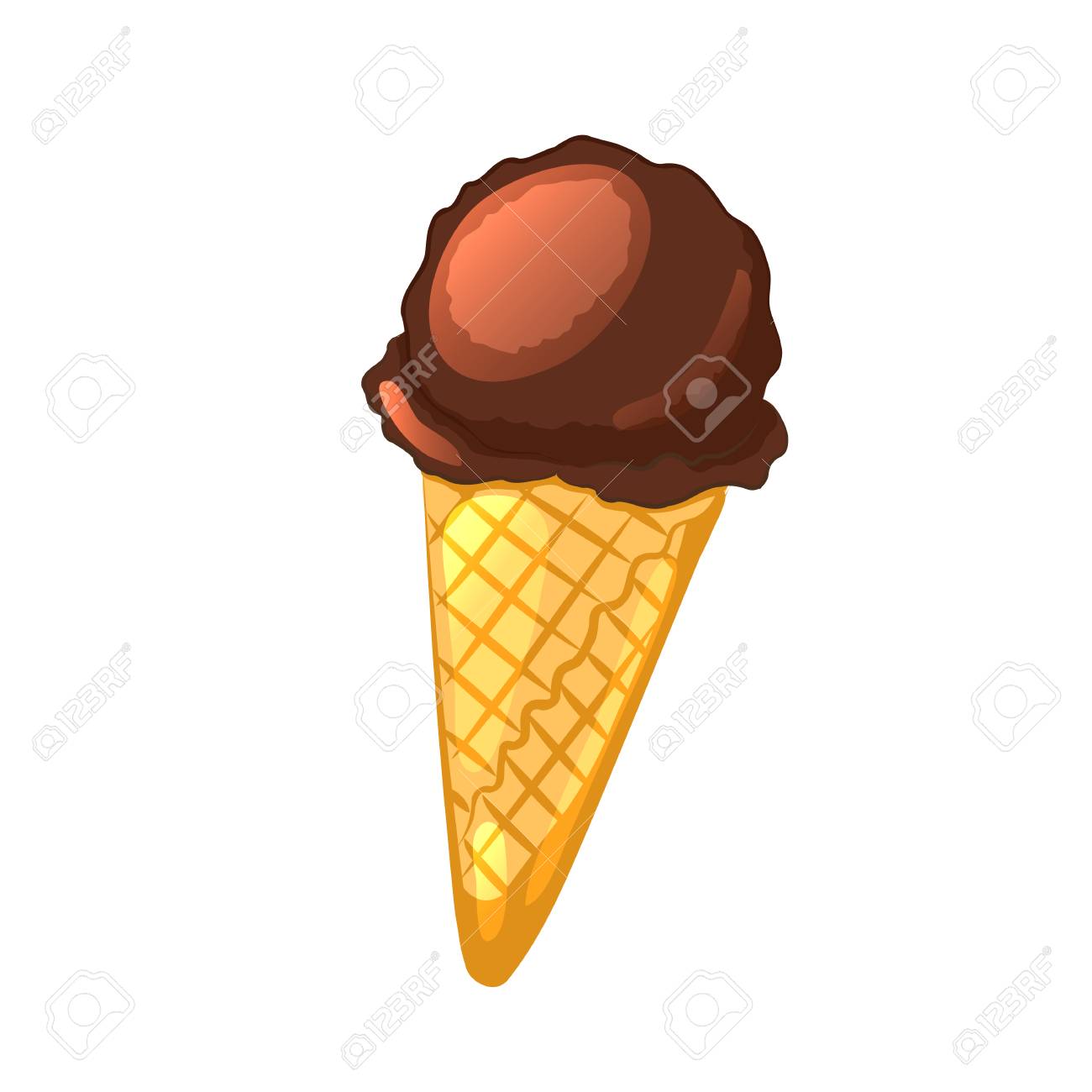 Chocolate Ice Cream In A Waffle Cone. Cartoon Icon. Isolated Object On A  White Background. Vector Illustration. Royalty Free SVG, Cliparts, Vectors,  and Stock Illustration. Image 91879266., image size:1300x1300