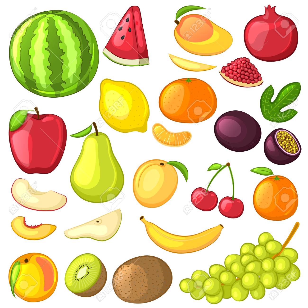 Set Of Fruit Cartoon Icons Isolated Objects On White Background Royalty Free Cliparts Vectors And Stock Illustration Image