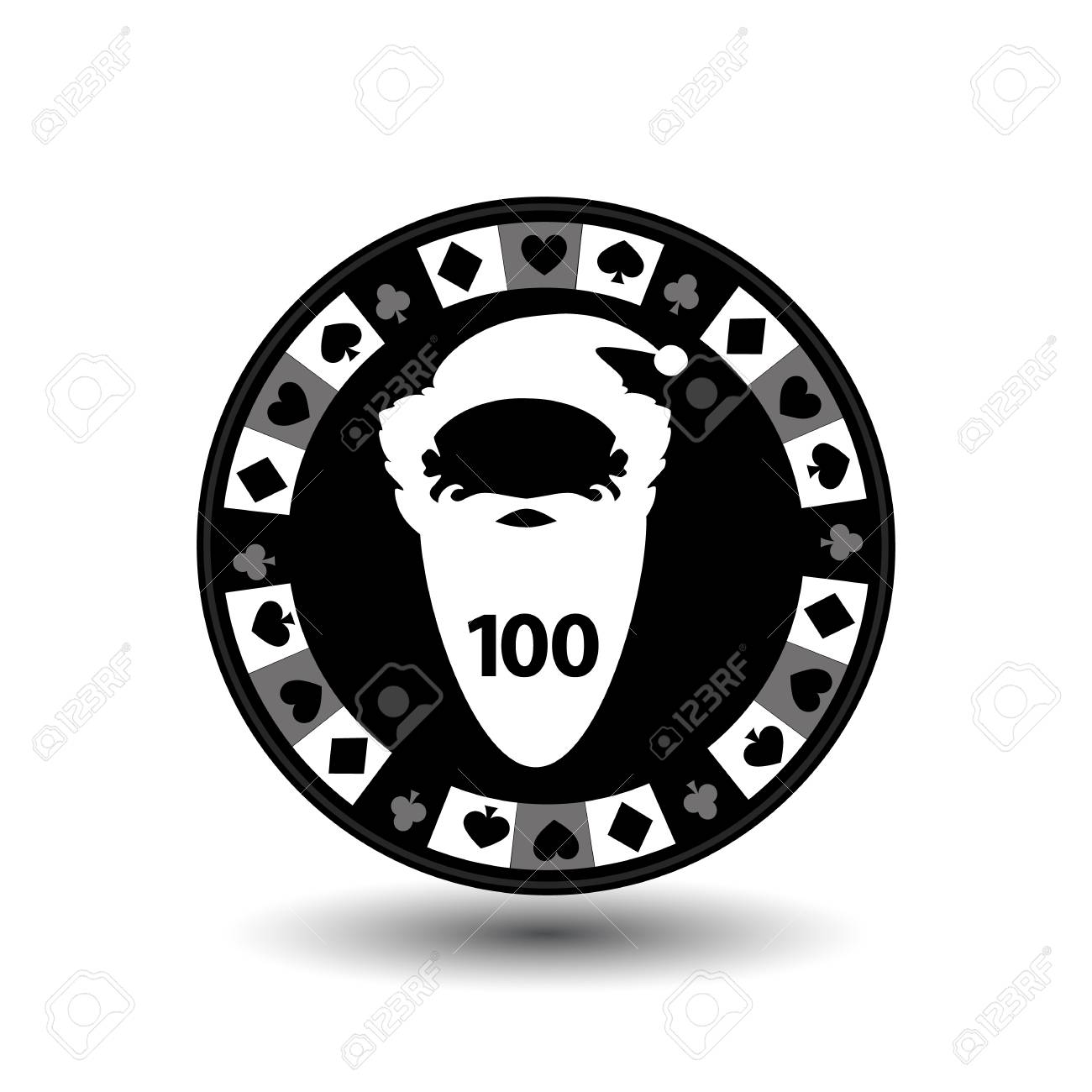 チップ ポーカー カジノ クリスマス新年 ホワイト バック グラウンドを分けるために簡単にアイコン ベクトル イラスト サイト デザイン 装飾 印刷用 等します サンタ クロースの真ん中に 100 の図と白です のイラスト素材 ベクタ Image