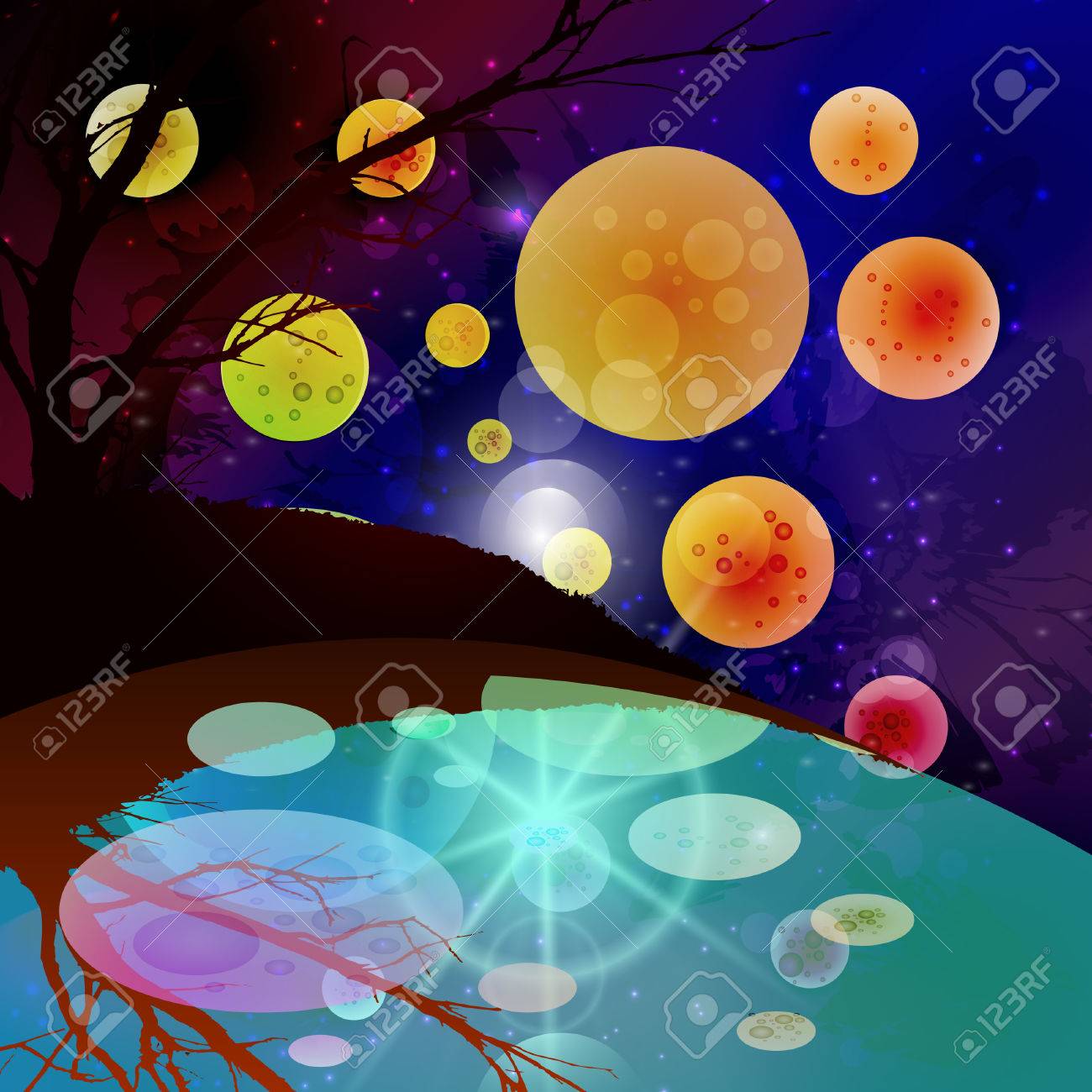 Cartoon Space Background. Starry Universe Sky With Alien Planets. Asteroids  And Nebula. Science Fiction Galaxy Purple Wallpaper. Cosmos Interstellar  Exploration. Vector Cosmic Dark Night Atmosphere Royalty Free SVG,  Cliparts, Vectors, and Stock