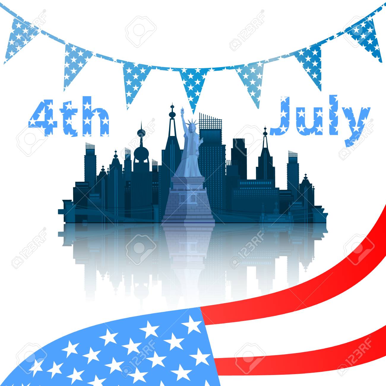 アメリカ合衆国の独立記念日 碑文と米国旗を持つニューヨーク あなたのデザインのベクトル イラスト のイラスト素材 ベクタ Image